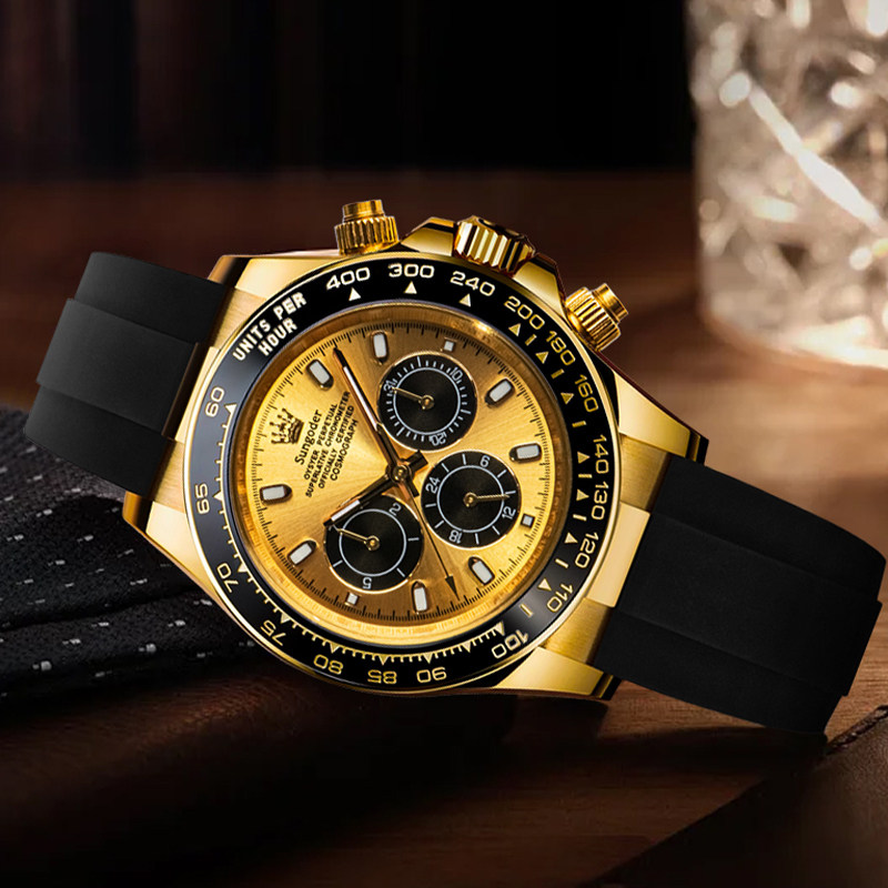 瑞士男士手表男款三眼六针余文乐防水迪通拿自动机械腕表