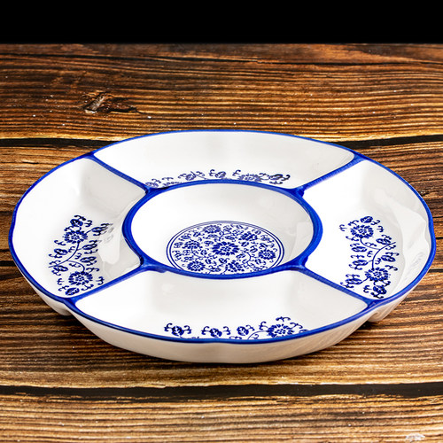 青花瓷圆形五格拼盘熟食点心