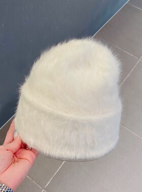 日本RX22秋冬新款毛绒绒兔毛针织堆堆帽女包头毛线护耳帽保暖冷帽