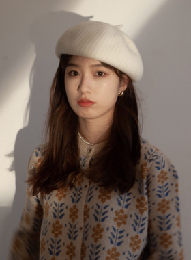 Rosex复古条纹羊毛呢贝雷帽女秋冬日系百搭南瓜帽画家蓓蕾八角帽