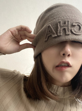 SCHA毛线帽秋冬新款柔软羊毛针织帽百搭护耳冷帽时尚保暖包头帽