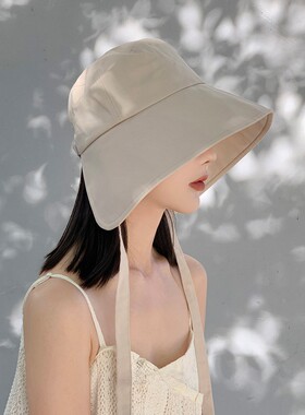 日本RoseX纯棉透气防晒大沿渔夫帽子女显脸小防紫外线遮阳太阳帽