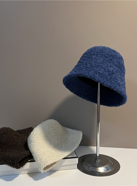 日本RX秋冬款时髦简约纯色水桶帽百搭毛绒盆帽显脸小羊羔毛渔夫帽