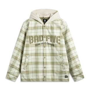 LiNing李宁反伍系列舒适休闲简约字母宽松百搭连帽棉服男款绿格纹