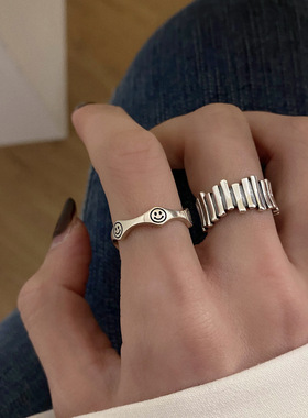 韩国复古波浪栅栏戒指女925镀银欧美小众简约开口学生食指环