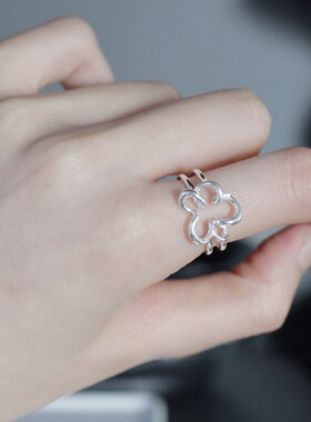 极简冷淡风镂空花朵戒指女几何线条环绕不规则开口指环个性食指戒