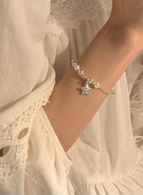 甜美星星吊坠手链女韩版时尚个性叠戴气质S925银手环小众圆珠手饰