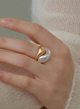 简约金属雾面哑光不规则戒指女冷淡风时尚百搭叠戴开口指环食指戒