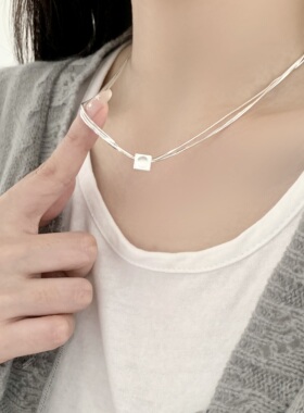 简约轻奢镀银多层方块吊坠锁骨链
