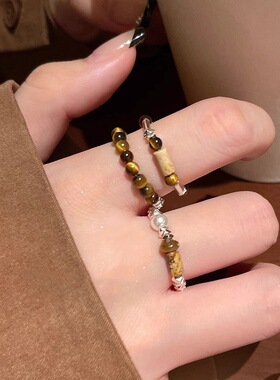 甜酷美拉德圆珠戒指女精致弹力圆圈不规则指环百搭叠戴网红食指戒