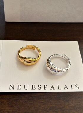 法式可颂牛角包海螺戒指女几何个性时尚百搭S925镀银开口食指环潮