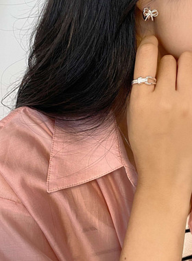 极简冷淡风线条打结戒指女时尚百搭气质个性S925镀银开口食指环潮