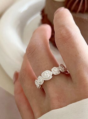 甜美时尚玫瑰花朵戒指女精致优雅气质花环开口指环ins风食指戒潮