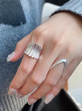 简约时尚V型戒指女几何冷淡风个性百搭开口指环ins风创意食指戒潮