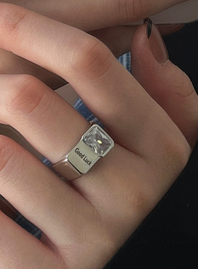 韩版S925银字母锆石戒指女复古时尚重工微镶开口指环气质食指戒潮