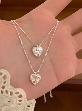 甜美粉色爱心吊坠项链女简约时尚百搭气质锁骨链ins风小清新颈链