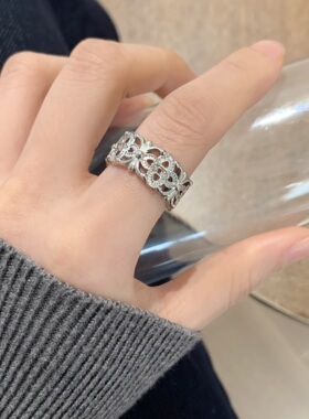 镂空鸢尾花朵戒指女甜酷时尚气质重工开口指环网红百搭嘻哈食指戒