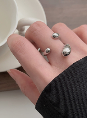 简约水滴形可调光面百搭银色女戒