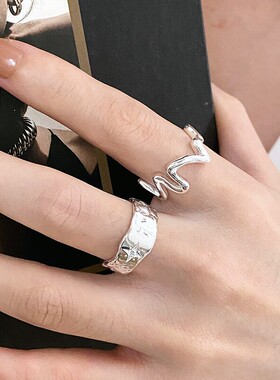 甜美星星气质戒指女ins风几何波浪线条开口指环网红时尚食指戒潮