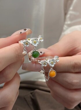 立体花朵戒指女几何流苏精致栀子花瓣甜酷开口指环小众设计食指戒