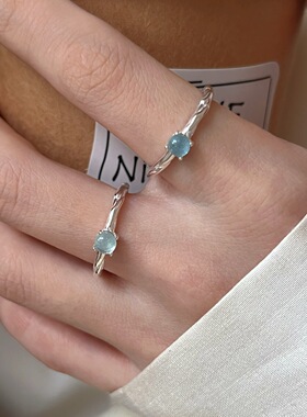 简约天蓝精致戒指女ins风小众冷淡风百搭叠戴开口指环网红食指戒