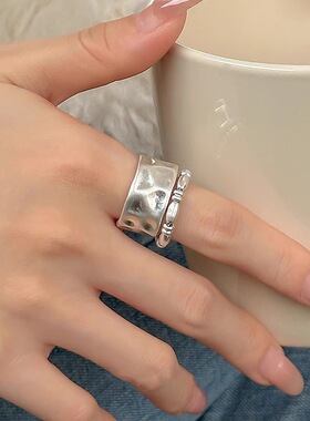 不规则几何戒指女网红设计感米粒珠子S925镀银开口指环小众食指戒