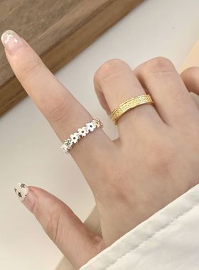 金色麦穗戒指女小清新甜美百搭小花叠戴指环个性时尚潮酷食戒指