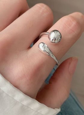 简约水滴圆球交叉戒指女几何冷淡风气质百搭开口指环小众食指戒潮