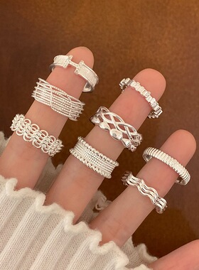 甜酷几何多层线条戒指女简约时尚百搭爱心开口指环ins风食指戒潮