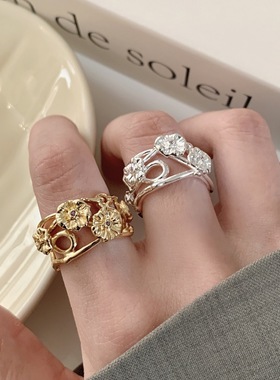 甜美镂空花朵戒指女精致优雅指尖生花百搭开口指环ins风食指戒潮