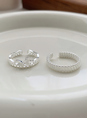 轻奢蕾丝车花镀银女士叠戴戒指