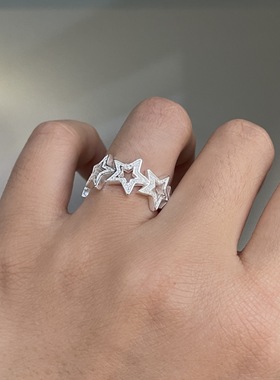 甜酷镂空星星戒指女几何五角星形精致开口指环ins风小众食指戒潮