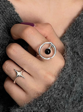 星光戒指女简约甜酷叠戴气质S925镀银开口指环ins风网红食指戒潮