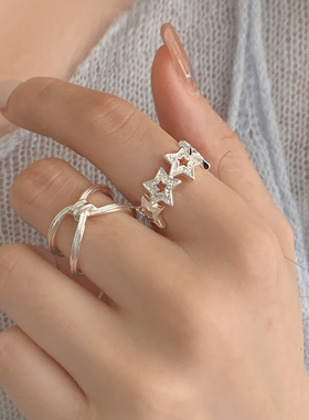 简约交叉镂空镀银开口戒指