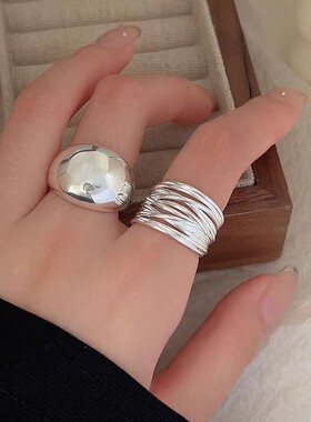 几何光面戒指女线条缠绕交叉叠戴S925镀银开口指环ins小众食指戒