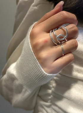 简约线条戒指女不规则时尚弯曲缠绕S925镀银开口指环ins食指戒潮