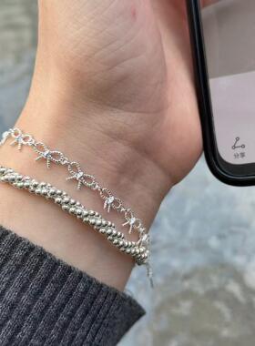 ins博主同款蝴蝶结手链女简约时尚百搭个性S925镀银手环小众手饰