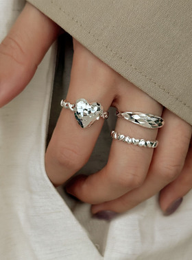 双层爆闪鱼鳞戒指女几何时尚百搭小众设计开口指环简约个性食指戒