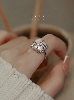 异形仿珍珠缠绕S925镀银戒指女复古时尚气质不规则开口指环食指戒