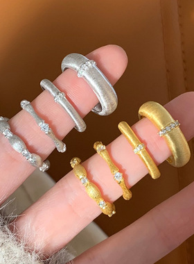 中古风磨砂拉丝戒指女轻奢精致温柔优雅开口可调节食指戒气质指环