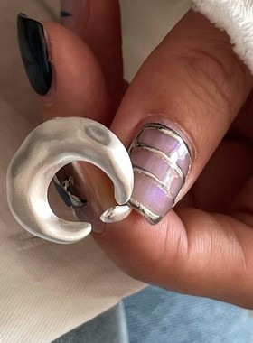 雾面磨砂月牙戒指女简约时尚百搭叠戴夸张开口指环ins风食指戒潮