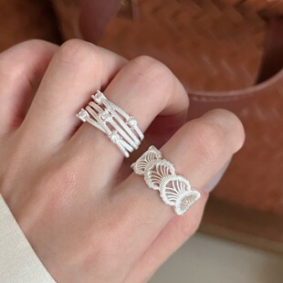 甜酷几何线条戒指女小众设计轻奢高级感镂空蕾丝开口指环食指环潮