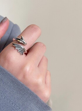 复古撞色小飞龙翅膀戒指女男小众设计时尚个性开口指环嘻哈食指戒