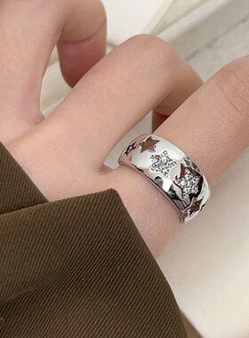 轻奢五角星型戒指女几何镂空气质百搭开口指环小众设计感食指戒潮