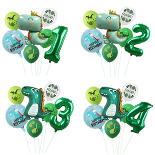 外贸新款异形卡通恐龙气球32寸绿色数字铝膜气球组合气球装扮气球