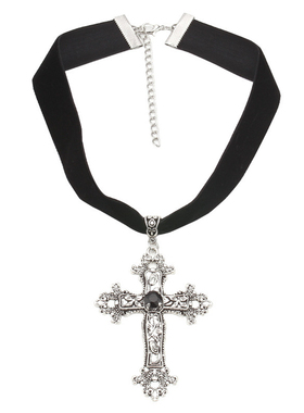 万圣节黑丝绒十字架项链团播配饰