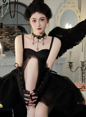 万圣节哥特风十字架项链暗黑风颈带项圈cos魅魔女巫颈链礼服配饰