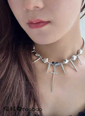 亚文化朋克十字架项链魅魔锁骨链