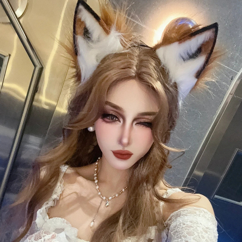 狐妖猫耳发箍兽耳头饰尾巴cos装扮仿真毛绒可爱拍照道具万圣节飒