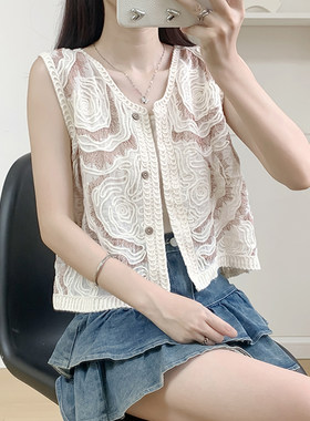 2026夏季绣花开衫针织马甲女款